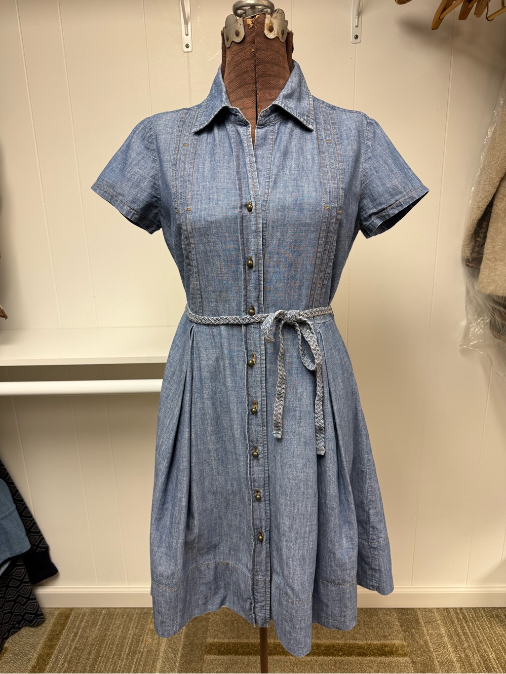 Talbots Light Blue Chambray Button-Front Belted Shirt Dress Size 6 Petite